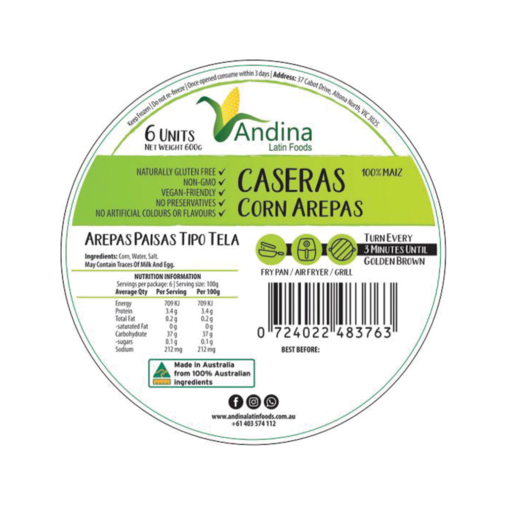 White Corn Arepa Caseras x6 (600g)