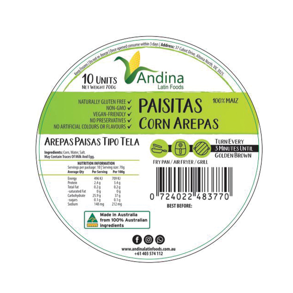 White Corn Arepa Paisitas x10 (700g)